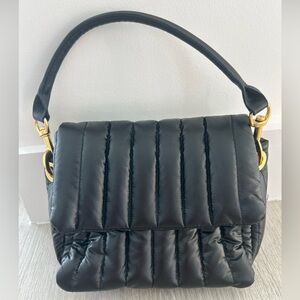 THINK ROYLN Black Quilted Bar Puffer Shoulder Bag Gold Hardware